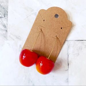 Cherry Drop Dangle Red Yellow Earrings